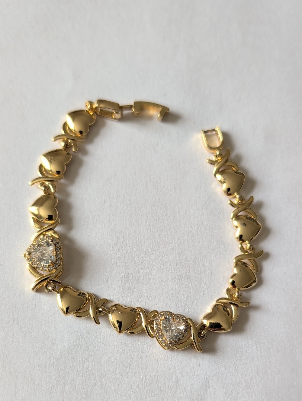 Gold Heart Link Bracelet with Crystal Accents